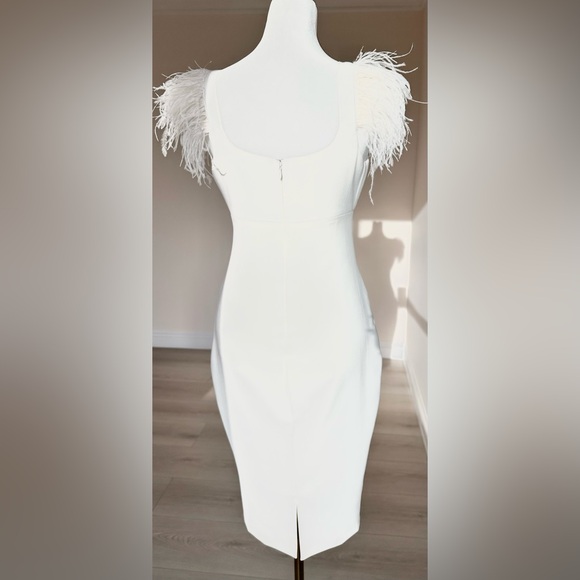 Likely White Crystal Embellished Dress|Ostrich Feather Sleeves|New missing tags - Picture 6 of 12